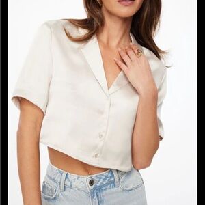 Elegant Cream Cropped Button-Down Blouse